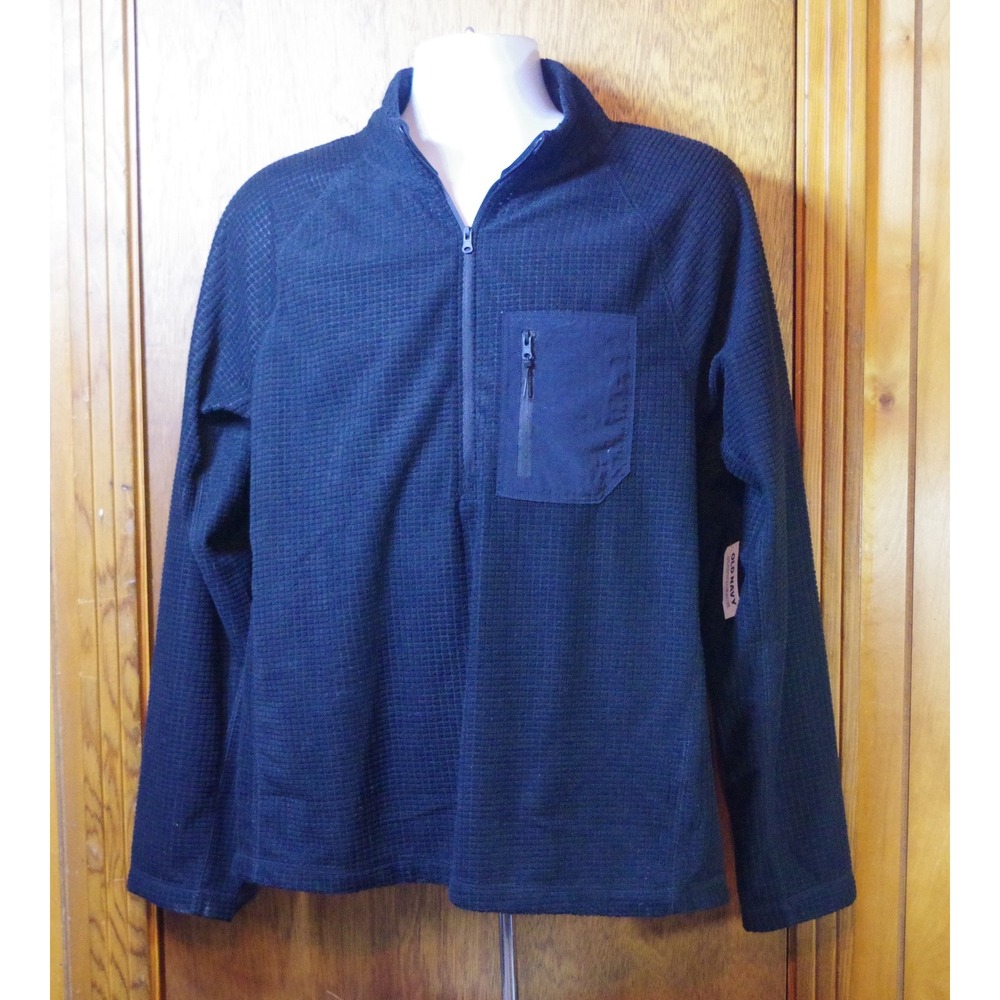 NWT Old Navy Men's Medium Go-Recycled Grid Fleece Quarter Zip Pullover Black